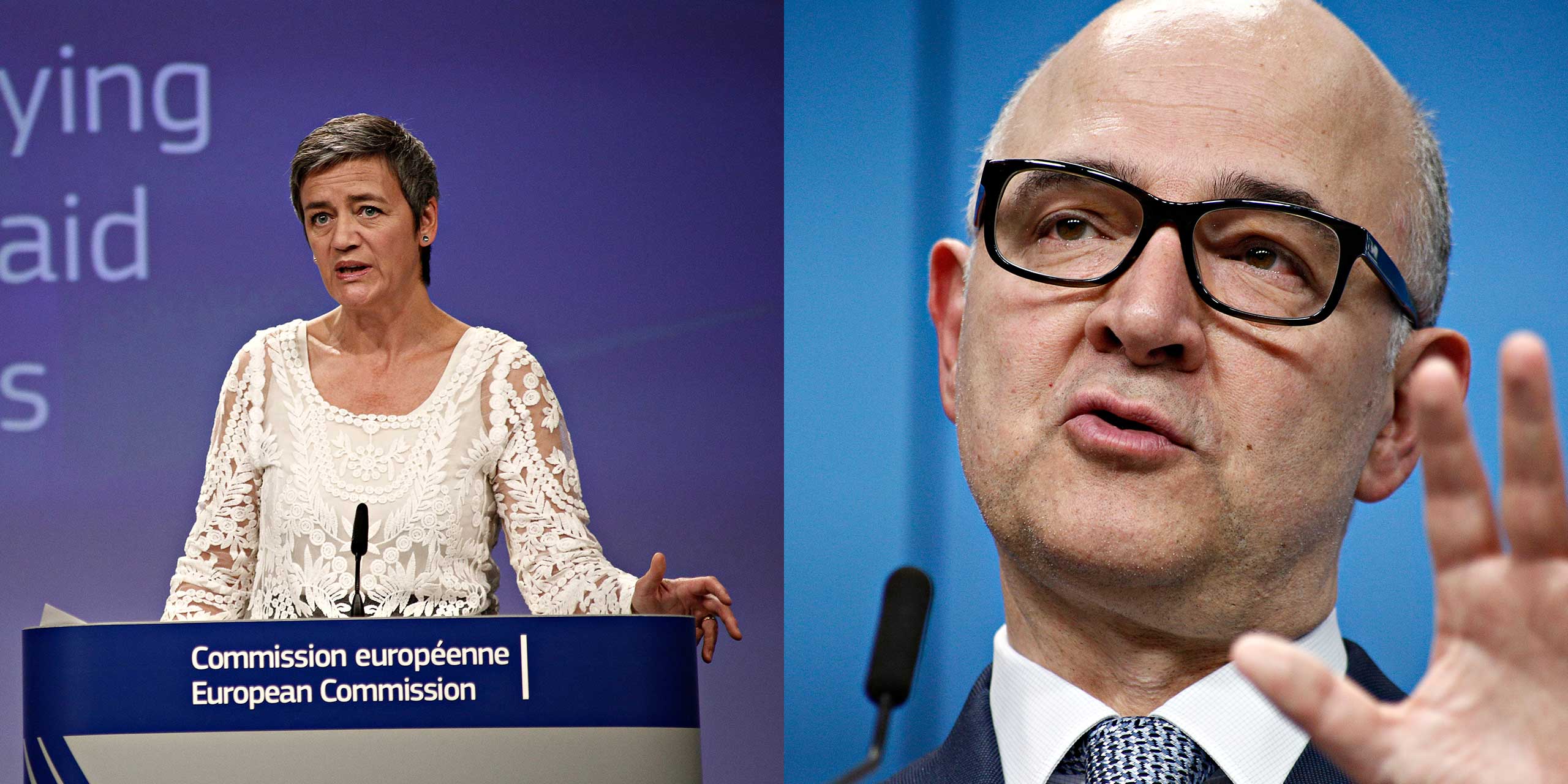 Vlnr: Margrethe Vestager, Pierre Moscovici 